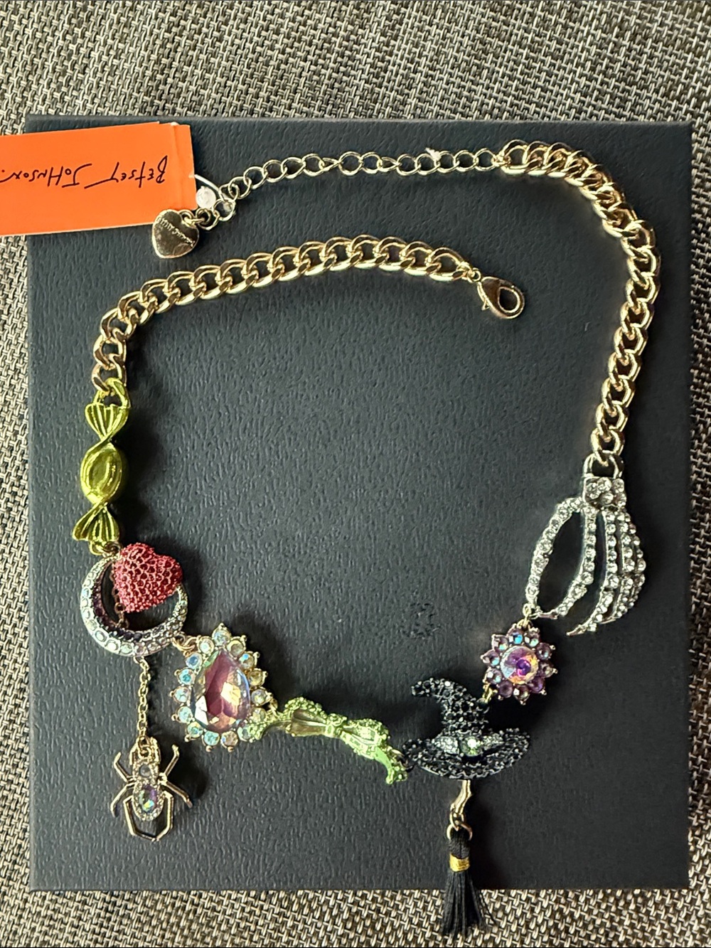 Betsey Johnson Halloween Gold Chain Multicolor Crystal Charm Necklace - Picture 3 of 8
